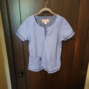 EUC Koi Jasmine Limited Edition Women's Blue Cheetah Scrub Top Size XS X-Small
